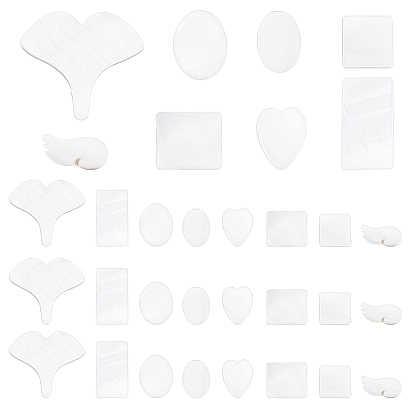 48pcs 8 cabochons de coquillages d'eau douce naturels de style, coeur & feuille de ginkgo & aile & carré & rectangle & ovale & rectangle