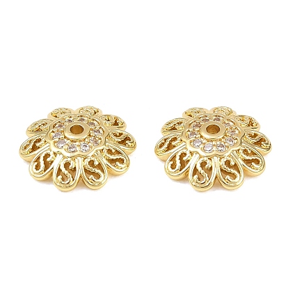 Колпачки для бусин из прозрачного кубического циркония из латуни, цветок