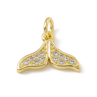 Подвески в виде рыбьего хвоста из латуни с микропаве из прозрачного кубического циркония, с открытыми кольцами прыжковых