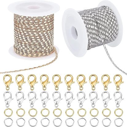 Наборы для самостоятельного изготовления цепочек для украшений, включая латунные цепи raso, сплав цинка застежками, Железные соединительные колечки