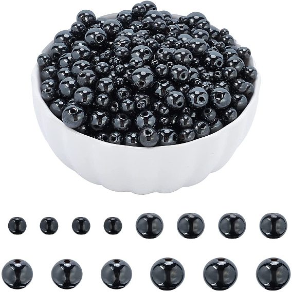 340Pcs 4 Style Non-Magnetic Synthetic Hematite Beads Strands, Beads Strands, Round