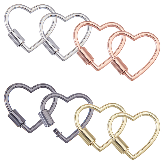 8шт. 4 цветов, карабины-замки из цинкового сплава с винтовым креплением, подвески, сердце