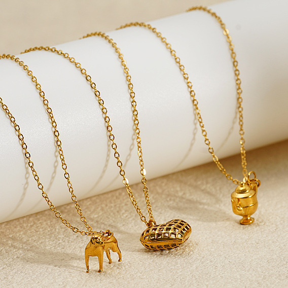 304 Stainless Steel Pendant Necklaces for Women, Real 18K Gold Plated