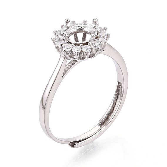 Родиевое покрытие 925 стерлинговое серебро микропаве кубический цирконий помолвочное кольцо солитер оправы, регулируемые зубчатые кольцевые компоненты