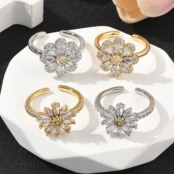 Кольца-манжеты из цветочной латуни с микропаве из кубического циркония для женщин, без кадмия и без свинца, стойки покрытие