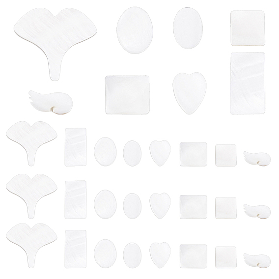 48pcs 8 cabochons de coquillages d'eau douce naturels de style, coeur & feuille de ginkgo & aile & carré & rectangle & ovale & rectangle
