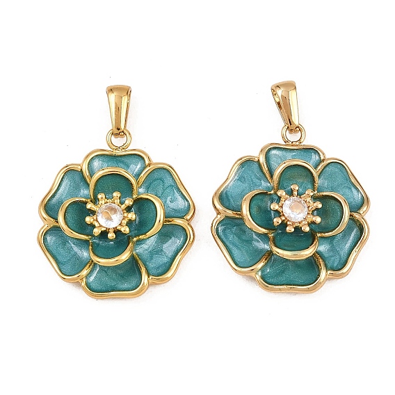 304 из нержавеющей стали горный хрусталь подвески, Эмаль стиле, цветок, золотые