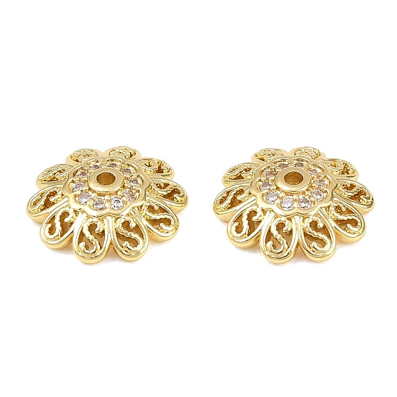 Колпачки для бусин из прозрачного кубического циркония из латуни, цветок