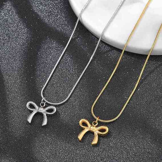 304 ожерелья из нержавеющей стали с подвеской-бантом и круглой цепочкой-змейкой для женщин