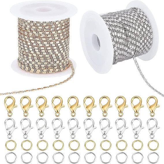 Наборы для самостоятельного изготовления цепочек для украшений, включая латунные цепи raso, сплав цинка застежками, Железные соединительные колечки