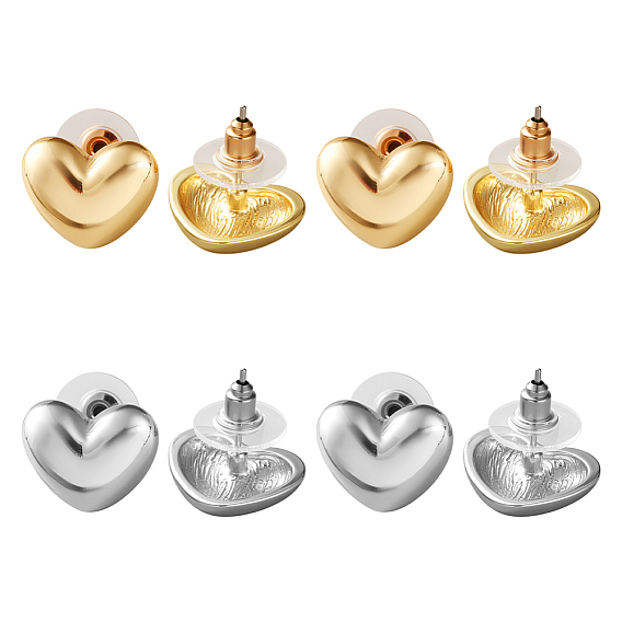 4 пары 2 цветные серьги-гвоздики из сплава, сердце