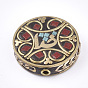 Handmade Indonesia Beads, with Brass Findings, Flat Round, Golden