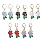 5 Pair 5 Color Alloy Enamel Dangle Leverback Earrings, with 304 Stainless Steel Pins