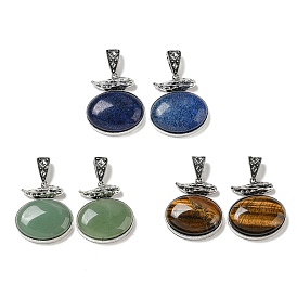 Gemstone Pendants, Antique Silver Plated Alloy Oval Charms
