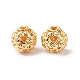 Hollow Brass Beads, Round with Heart