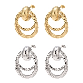 304 Stainless Steel Double Ring Dangle Stud Earrings, Statement Drop Earrings