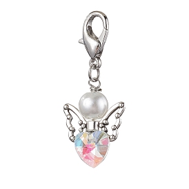 Heart Angel Glass Pendant Decoration, Lobster Claw Clasps Charm for Bag Ornaments