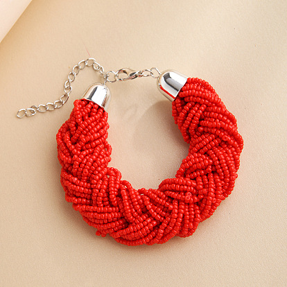 Многорядные браслеты из стеклянных семян, витые браслеты для женщин, с железным удлинителем