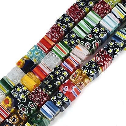 Ручной работы стеклянная бусина тысячецветник нитей, кубические, 8x8x8 мм, отверстие : 1 мм, около 48 шт / нитка, 14.9 дюйм