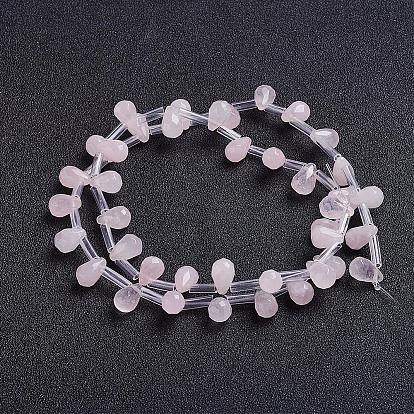 Natural Rose Quartz Beads Strands, Top Drilled Beads, Teardrop, Faceted