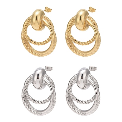 304 Серьги-гвоздики с двойным кольцом из нержавеющей стали, эффектные серьги-подвески