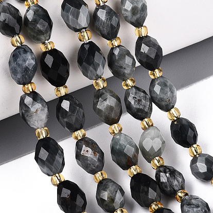 Натуральный орлиный глаз бусы, граненые, овальные, с бисером