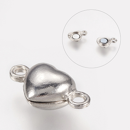Alloy Magnetic Clasps with Loops, Nickel Free, Heart