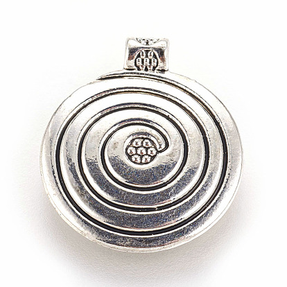 Tibetan Style Alloy Pendants, Cadmium Free & Nickel Free & Lead Free, Flat Round with Vortex