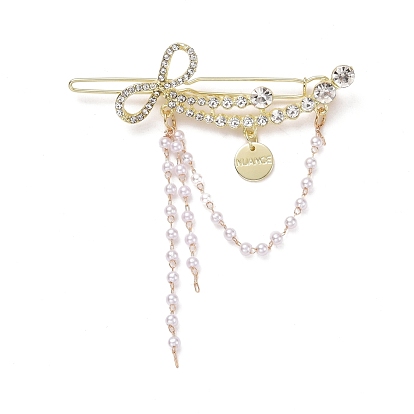 Alloy Crystal Rhinestone Hair Barrettes, with Plastic Beads, Bowknot