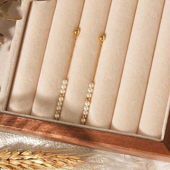 Ohrringe im Bohème-Stil mit Edelsteinperlen und Quasten, 304 Ohrstecker aus Edelstahl für Damen, golden