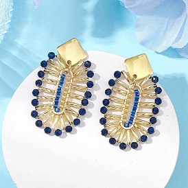 Овальные 304 из нержавеющей стали серьги стержня, с овальными цилиндрическими бусинами, латунными соединительными кольцами и синтетическими синими шпинельными бусинами