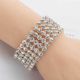 Bride's Fashion Jewelry Multi-layer Rhinestone Crystal Bracelet - Wide Chain, Sparkling Hand Ring.