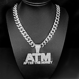 Кулон в стиле хип-хоп из цинкового сплава с полностью кристаллическими стразами в виде буквы «банкомат» и надписью «после денег», цепочка в кубинском стиле для мужчин.