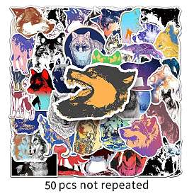 50Pcs Wolf PET Waterproof Stickers, Self-adhesive Decals, for Suitcase, Skateboard, Refrigerator, Helmet