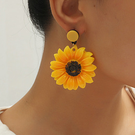 Fashion Retro Mori Super Fairy Sunflower Earrings Personality Temperament Versatile Exaggerated Earrings Necklace