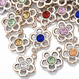 UV Plating Acrylic Pendants, with Rhinestone, Flower, Light Gold