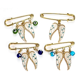 Golden Alloy Brooches, with Enamel Pins, Wing with Evil Eye