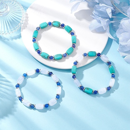 3Pcs Acrylic Beaded Stretch Bracelets for Men Women, Imitation Gemstone Style, Cuboid