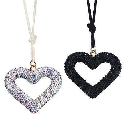 2шт. 2 цветов, подвеска в форме сердца из полимерной глины, ручная работа, со стразами, для автомобильных подвесных украшений