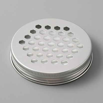 Aluminium Hollow Candle Canister Lids, Scented Candle Toppers, Mason Jar Lids, Flat Round, Silver