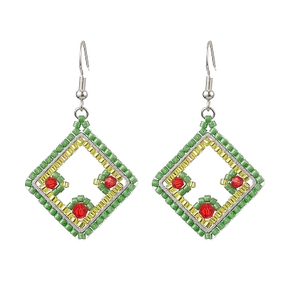 Серьга с подвеской из стекла, с результатами железной серьги, ромб, на Рождество