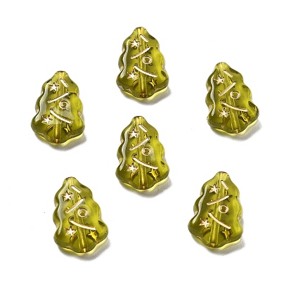 Прозрачные акриловые бусины, золотой металл обвитыми, Рождественские елки