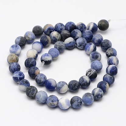 Natural Sodalite Beads Strands, Grade B, Frosted, Round