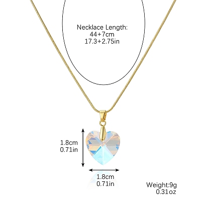 Alloy and Glass Pendants Necklace, Heart