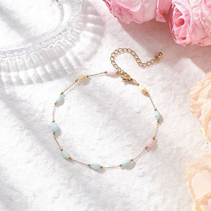 Браслеты на ногу из натуральной ракушки из окрашенного риса и 304 звеньев цепи из нержавеющей стали, красочный