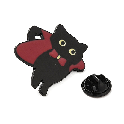 Cat with Pumpkin/Hat/Broom Enamel Pins, Black Alloy Badge for Backpack Clothes