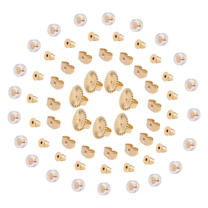 Brass Ear Nuts, with Silicone Ear Nuts, Earring Backs