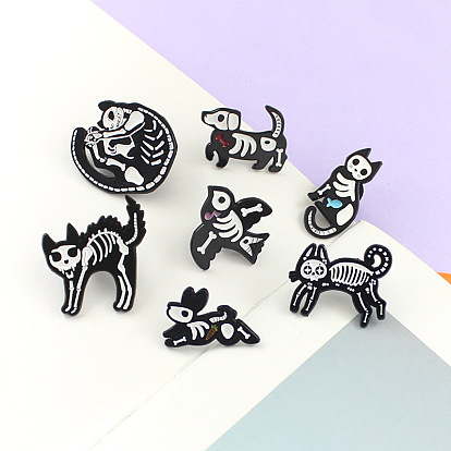 Animal Ultrasound Inspired Brooch - Cute Dog Eating Bone, Cat with Fish in Stomach, Rabbit with Carrot in Belly