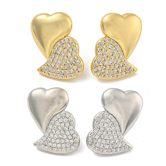 Серьги-гвоздики в форме сердца из прозрачного кубического циркония, украшения из латуни для женщин