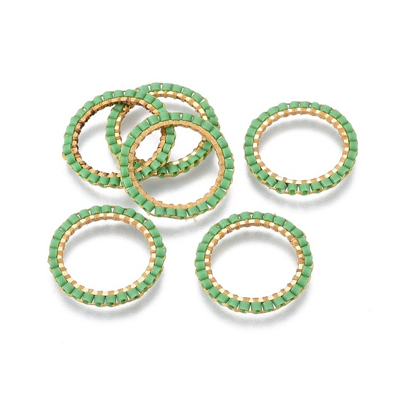 MIYUKI & TOHO Handmade Japanese Seed Beads, with 304 Stainless Steel Link Rings, Loom Pattern, Ring